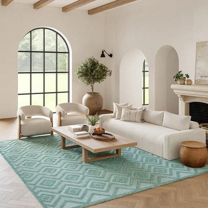 Nourison Home Versatile Aqua Teal 6' x 9' Area Rug - Easy Clean, Non Shedding, Bed Room, Living Room, Dining Room, Kitchen (6' x 9') - color: Aqua Teal, size: 6' x 9' (Rectangular)