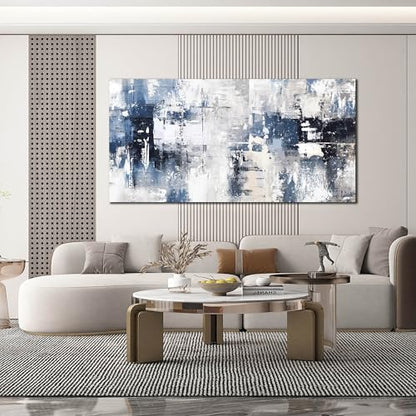 Prepeyssee White and Blue Abstract Canvas Wall Art for Living Room Bedroom Home Office Large Modern Grey Abstract Canvas Prints Picture Ready to Hang Size 29x59 - color: white, size: 29"L x 59"W