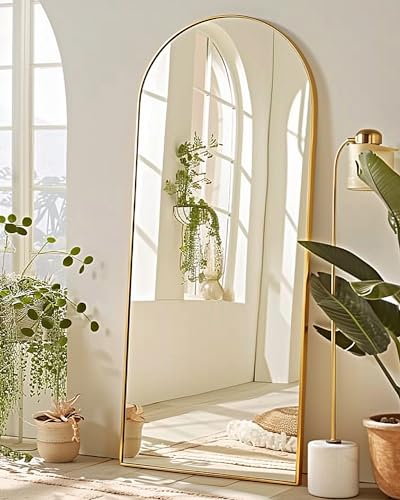Full Length Mirror, 58"x19" Arched Floor Mirror, Gold - color: Gold, size: 58"L x 19"W