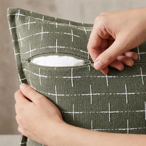 AVOIN colorlife Olive Green Flange Edge Throw Pillow Covers 20x20 Inch 2PC - color: Olive Green, size: 20" x 20" (Pack of 2)