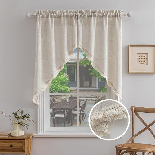 Beda Home Tassel Linen Textured Swag Curtain Valance, Nature, 36 x 45 in - color: Nature, size: 36"W x 45"L (Pack of 2)