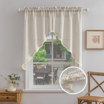 Beda Home Tassel Linen Textured Swag Curtain Valance, Nature, 36 x 45 in - color: Nature, size: 36"W x 45"L (Pack of 2)