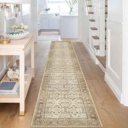 SIILOOM 2.6x16 Washable Runner Rug, Non Slip Area Rug for Hallway Kitchen - color: Beige/Brown, size: 2'7" x 16' (Runner)