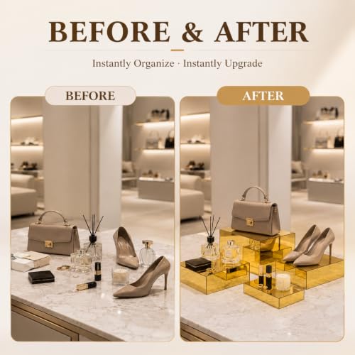 Leinuosen 7 Pcs Large Acrylic Buffet Risers, 6-12" Rectangle, Gold - color: Gold, size: 6" to 12", style: Rectangle