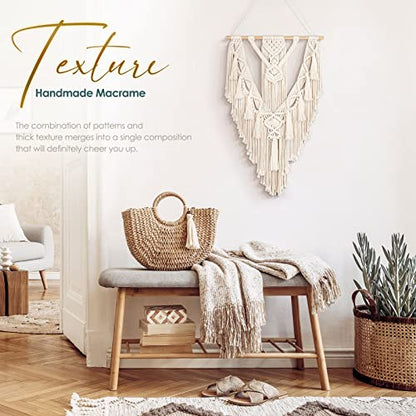 Macrame Boho Wall Hanging Decor, Geometric Woven Tapestry with Long Tassel