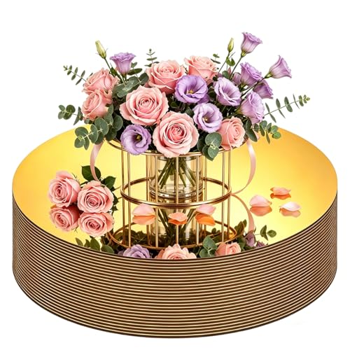 26PCS Gold Round Mirror Centerpieces for Tables, 10" Flat Circle Mirror Plates for Wedding Party Decorations, Round Mirror Candle Plates for Table Decor Baby Shower Event Centerpieces - size: 10inch