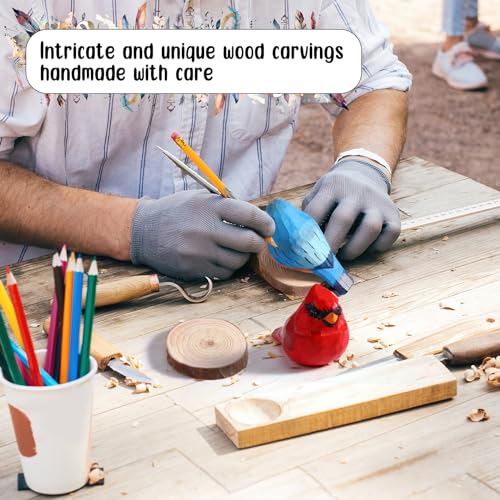 2 Pcs Christmas Wood Carving Red Cardinal, Eastern Bluebird, Bird Figurines Home Decor Character Decorative Gift for Graduates Colleagues Friends Support Creative Expression, Carved Hand Drawn Bird