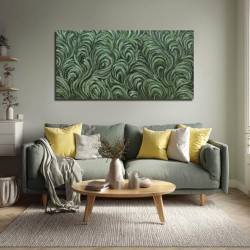 Green Abstract Textured Canvas Wall Art Pattern Canvas Print Dark Green Nature Inspired Wall Decor for Living Room Bedroom Modern Wall Art Large Wall Art 24x48 Inches - color: Green, size: 48"L x 24"W