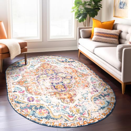 Rugshop Vintage Distressed Area Rug for Bedroom Multi 5' x 7' - color: Multi Color, size: 5' x 7' (Oval)