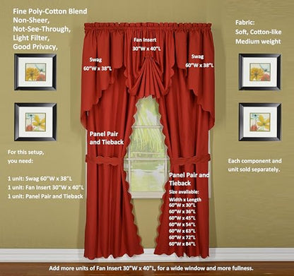 Today's Curtain CA2003K Orleans 38" Swag Pair Tambour Scallop Edge Curtain, Brick Red, 60" W x 38" L - color: Brick Red, size: 60"W x 38"L (Pack of 1)