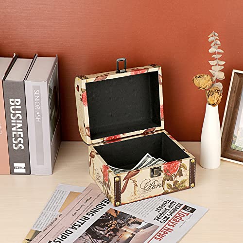 ELLDOO Decorative Treasure Chest Box, Wooden + PU Leather Storage Box for Jewelry Trinkets, Keepsakes box for Girls Women Gifts (Bird + Flower Pattern)