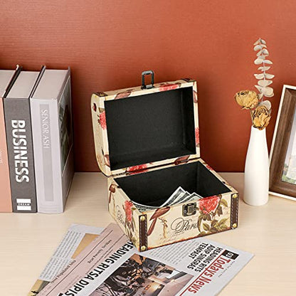 ELLDOO Decorative Treasure Chest Box, Wooden + PU Leather Storage Box for Jewelry Trinkets, Keepsakes box for Girls Women Gifts (Bird + Flower Pattern)