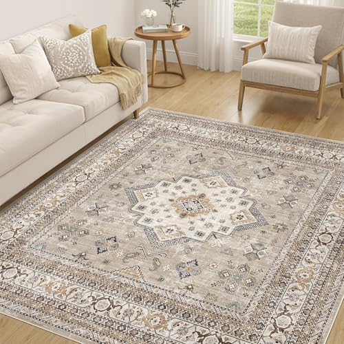 cotiled 6x6 Area Rug for Living Room, Washable, Traditional, Beige - color: Beige, size: 6' x 6' (Square)