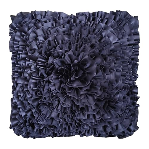 Accent Navy Blue Ruffle Decorative Throw Pillow Covers for Bed Sofa Couch - color: Navy Blue