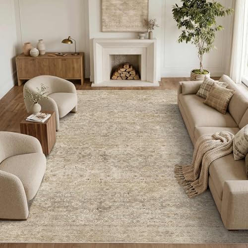 9x12 Washable Boho Area Rug, Dark Beige Farmhouse for Living Room - color: Dark Beige, size: 9' x 12' (Rectangular)