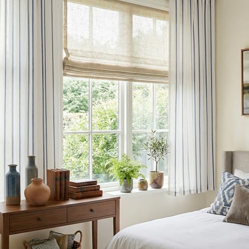Vangao Striped Curtains Blue on White Semi Sheer Curtains 63 Inches Long - color: Shadow Striped| Blue on Off White, size: 50"W x 63"L (Pack of 2)