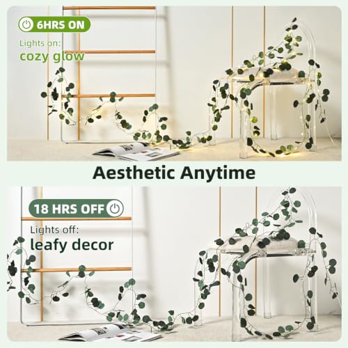 16 FT Eucalyptus Vine with LED Fairy Lights, Remote, USB & Battery Powered - color: Eucalyptus_Battery&USB