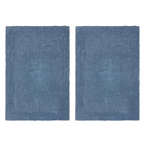 COTTON CRAFT 2 Pack Reversible Bath Mat Rug - Soft Plush -17x24- Azure Blue - color: Azure Blue, size: 17x24 Inches