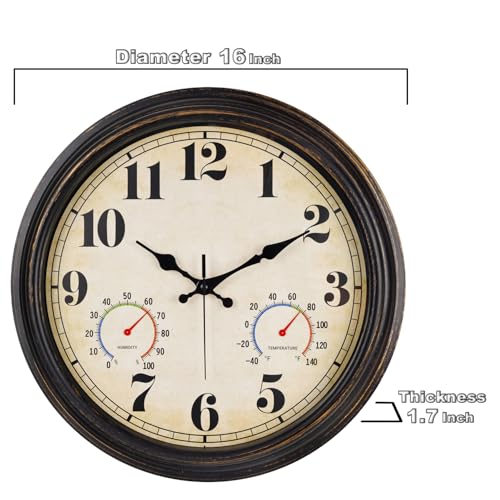 zyzamay 16 Inch Outdoor Clock with Thermometer and Hygrometer,BlackGold - color: 16 Th Blackgold