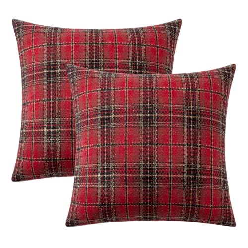MIULEE Tartan Plaid Throw Pillow Covers Christmas 18x18 Inch Red - color: Red, size: 18" x 18" (Pack of 2)