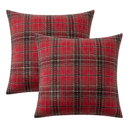 MIULEE Tartan Plaid Throw Pillow Covers Christmas 20x20 Inch Red - color: Red, size: 20" x 20" (Pack of 2)