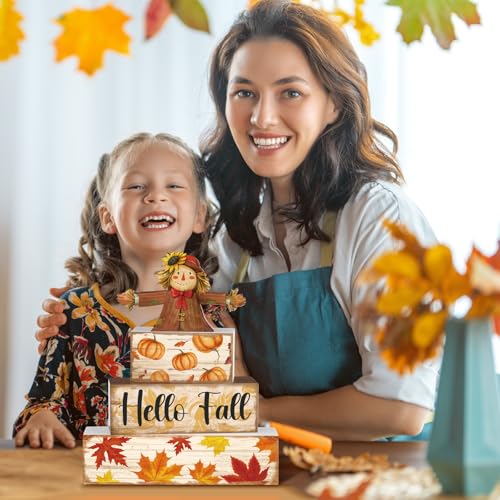 4 Pcs Hello Fall Decoration for Home Scarecrow Pumpkin Table Centerpiece - style: Cute Scarecrow