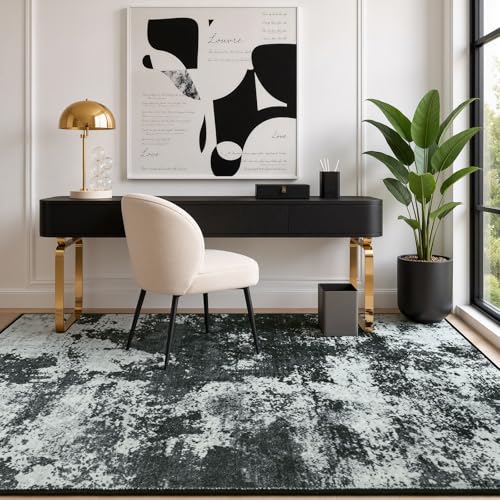 Merelax 4x6 Back Grey Washable Area Rug Non-Slip Faux Wool Abstract Carpet - color: Black Grey, size: 4' x 6'(48''x72'')