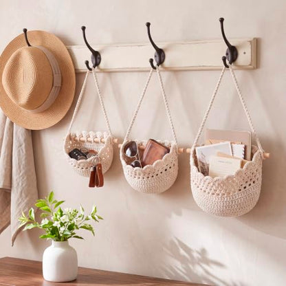Honeydak 3 Hanging Baskets, Cream, Scalloped Edge - color: Cream, style: Scalloped Edge