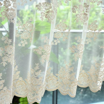 Kotile Beige Lace Valance Curtain for Kitchen Window W52 x L18 Inch 1 Panel - color: Beige