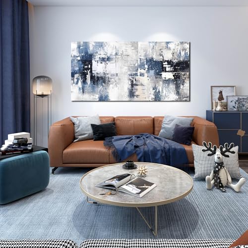 Prepeyssee White and Blue Abstract Canvas Wall Art for Living Room Bedroom Home Office Large Modern Grey Abstract Canvas Prints Picture Ready to Hang Size 24x48 - color: white, size: 24"L x 48"W