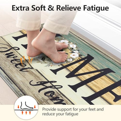 Yamaziot Anti Fatigue Kitchen Rug Set of 3, Non-Slip Cushioned Floor Mats - color: Green/Multi, size: 17.3"x27"+17.3"x35"+17.3"x 47"