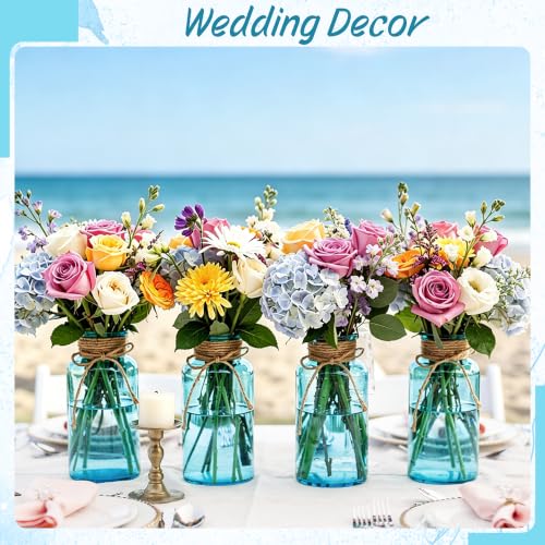 12Pack Mason Jar Vases for Centerpieces, Aqua Blue Glass Flower Vase - color: Aqua Blue