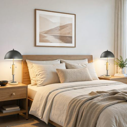 Gray Bedside Table Lamp Set 2 Mid Century Modern Tavertine Nightstand Lamp - color: Gray