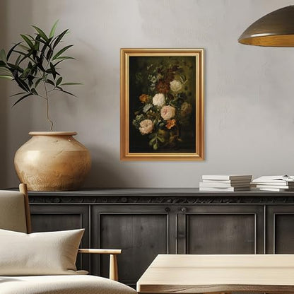 EJPFOGV Baroque Dark Background Floral Framed Canvas Wall Art 12x16 inches - color: Flowers, size: 16"L x 12"W