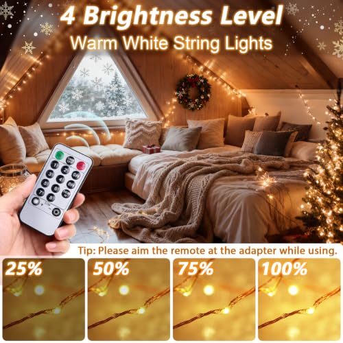 132 Feet 400 LEDs Copper Wire String Lights with Switch, Christmas Lights Indoor Decoration for Party Wedding Bedroom, Fairy Lights Plug in with Remote, 8 Scene Modes, Dimmable Warm White - size: 132 Feet