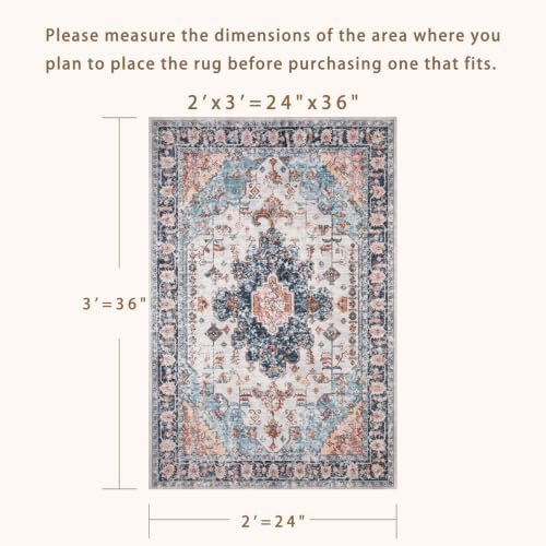 Tangsoo Vintage 2x3 Washable Rugs for Entryway, Non Slip Small Area Rug - color: Blue/Orange, size: 2' X 3' (Rectangular)