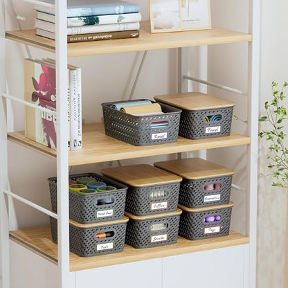 Anysig 8 Pack Plastic Storage Bins with Bamboo Lids, 5.2 QT Stackable Bins - color: Gray