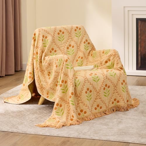 100% Cotton Boho Throw Blanket for Home Decor – Classic Farmhouse Quilt Bedding, Muslin Blankets for Adults, Vintage Woven Decorative Blanket for Couch, Bed Layering Use, Vintage Floral, 50"x60" - color: 2 - Vintage Floral, size: Throw (50 x 60 Inch)