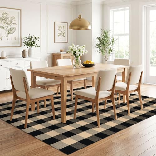 KILOCOCO Buffalo Plaid Checkered Rug 5x7 ft Living Room Rug Brown and Black - color: Brown and Black, size: 5' x 7' (Rectangular)