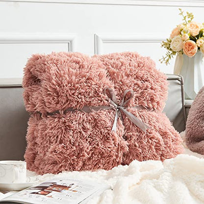 GONAAP Fuzzy Faux Fur Throw Blanket for Couch, Pink, 50"x60" - color: Pink, size: Throw(50"x60")