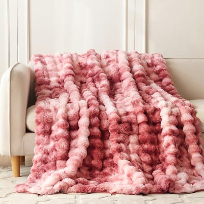 COOVA Soft Bubble Faux Fur Throw Blanket, 50"x60", Tie-dye Magenta - color: Tie-dye Magenta, size: 50“x60”