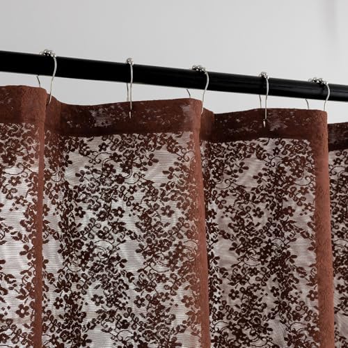 TUDECO Brown Lace Stall Shower Curtains for Narrow Bathroom, 36''W x 72''L - color: Dark Brown, size: 36"W x 72"L (Pack of 1)