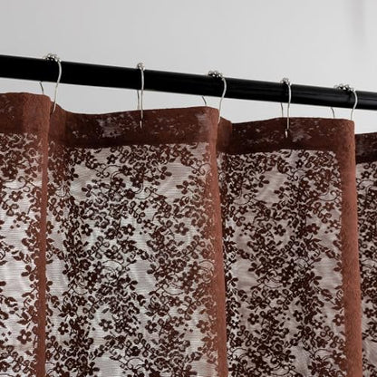 TUDECO Extra Long Brown Lace Shower Curtain for Bathroom, 72W x 84L Inch - color: Dark Brown, size: 72"W x 84"L (Pack of 1)