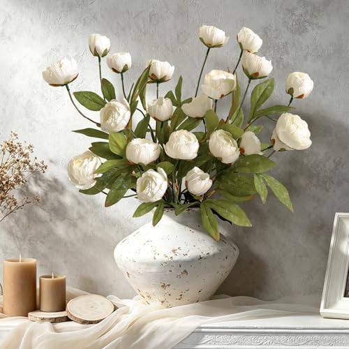 6Pcs Viral Peony Artificial Flowers for Vase - color: White Peonies, size: 6Pcs