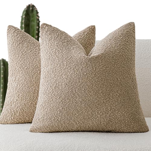 Foindtower Decorative Textured Boucle Throw Pillow Covers 16x16 Inch,Camel - color: Camel, size: 16" x 16" (Pack of 2)
