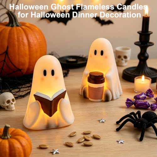 Wondise Cute Ghost Halloween Flameless Candles with 6hrs Timer - color: 3-Ghost