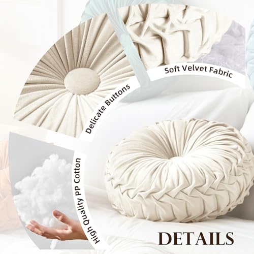 Teieas Round Throw Pillow Velvet Pleated Round Pillow Cushion Home Decor - color: Light Green