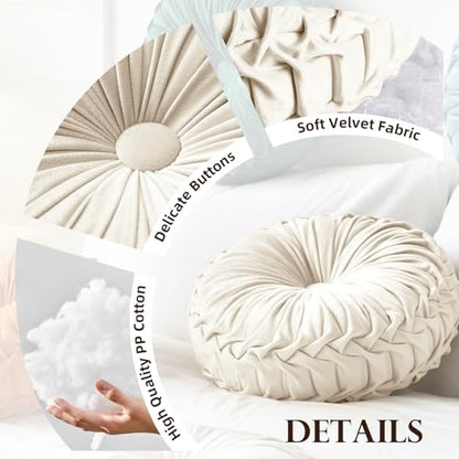 Teieas Round Throw Pillow Velvet Pleated Round Pillow Cushion Home Decor - color: Light Green