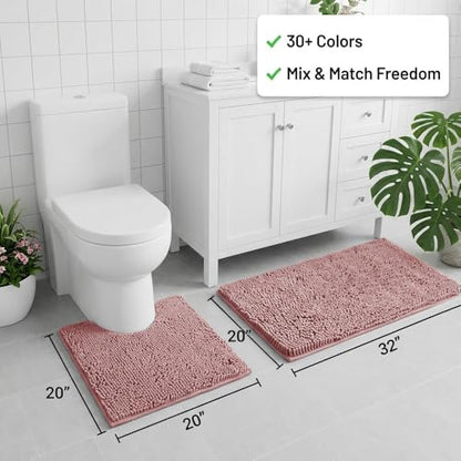 Bathroom Rugs Sets 2 Piece,Super Absorbent Chenille Bath Mats and U-Shaped Toilet Rug,Strong PVC Non Slip Backing,Microfiber Washable Dry Quickly Bath Mats for Bathroom(20"x32"+20"x20"U, Dusty Rose) - color: Dusty Rose