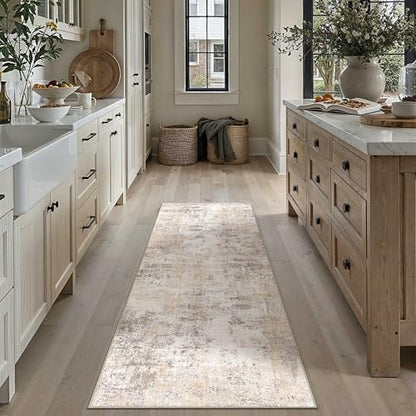Washable Beige Grey Neutral Kitchen Runner Rug Set of 3 - color: Abstract | Beige Grey, size: 20"x32"+20"x48"+30"x50"